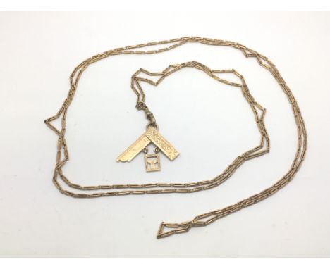A 9ct gold vintage longuard chain with Masonic symbol pendant on chain, approx 32g.