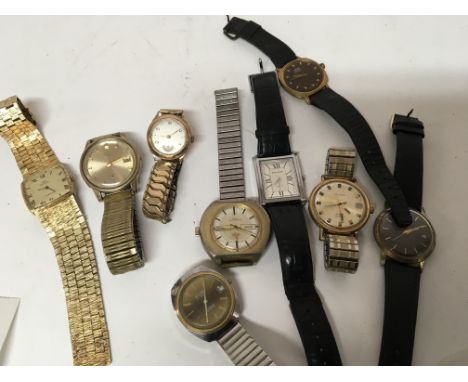 A Vintage gold gents watch and a quantity of other gents vintage used worn Swiss mechanical and other watches all not seen wo