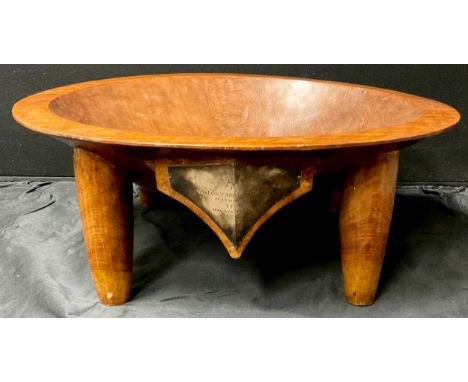 Tribal Art - a large Fijian kava bowl, of one-piece dug-out construction, four tapered cylindrical legs, 61cm diam, Fiji, Mel