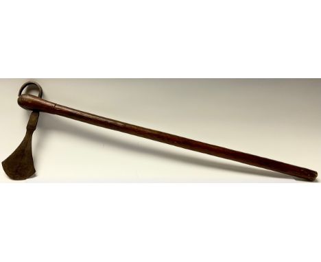 Tribal Art - an African axe, fan shaped blade, 70cm long