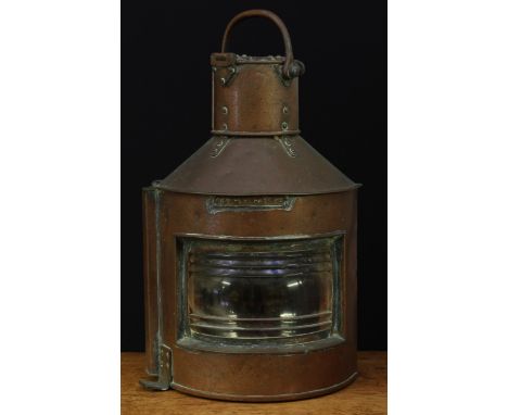 Maritime Interest - a World War II period copper ship's lantern, by Alderson &amp; Gyde, Birmingham, embossed label 'Bow Port