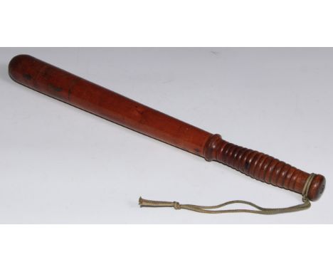 Police History - a Victorian truncheon, painted with initials VR and stamped F 354, ribbed grip, 46.5cm long, c.1880 