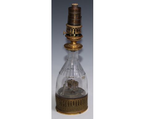 An unusual 19th century decanter-form mercury table lamp, gilt brass mounted, 35cm high 