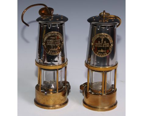 Coal Mining History - a brass and steel miner's lamp, by The Protector Lamp &amp; LIghting Co Ltd, Eccles, Type 6, 25.5cm hig