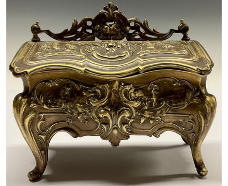 An early 20th century French novelty encrier inkstand, as a Louis XIV commode, hinged cover enclosing a pair of wells, 16.5cm
