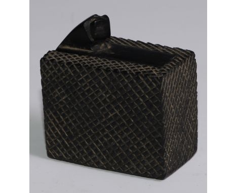 A Middle Eastern ebony novelty automaton trick box, the sliding cover enclosing a pop-up serpent, 8cm high 
