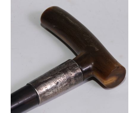 Masonic and Friendly Society Interest - an Edwardian silver mounted walking stick, the ferrule inscribed Presented to S Water