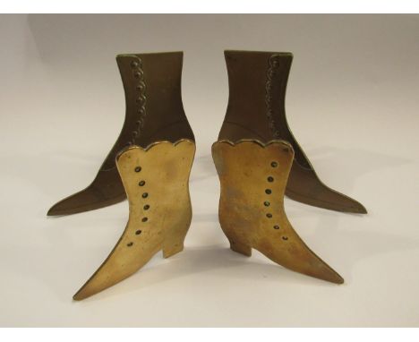 Two pairs of brass mantelpiece boots