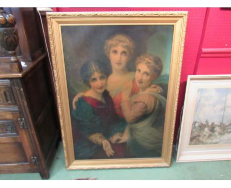 A 19th Century style portrait oleograph of three young ladies, gilt framed, 100cm x 70cm
