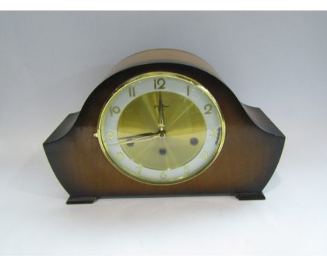 A Bentimo mantel clock together with a 19th Century pewter tankard and teapot (3)