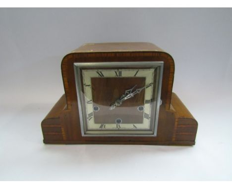 An Enfield striking and chiming mantel clock in walnut case, key and pendulum