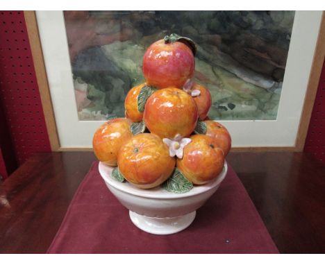 A Casa Pupo Spain, ceramic Majolica style table centrepiece of oranges in a bowl