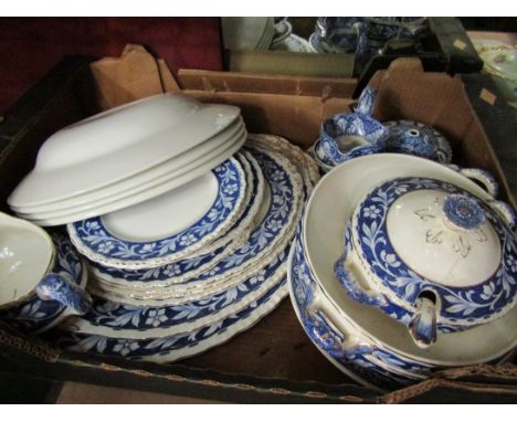 A part set of Grindley "Elysian" pattern ceramics, platters, sauce tureen and ladle and various blue and white ceramics    