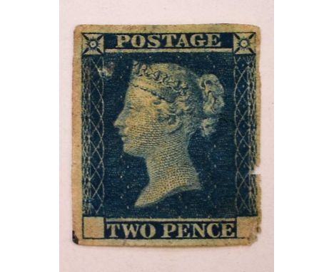 Great Britain, 1841 2d Blue proof without corner letters. These were issued from a small trial sheet for distribution on Post