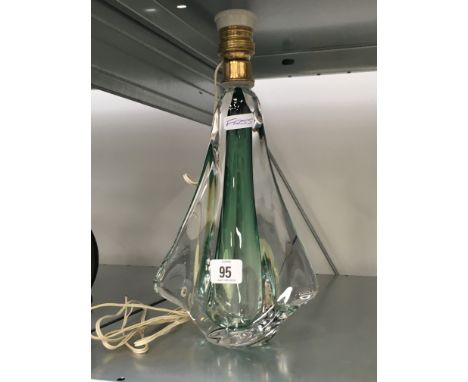 A Murano Sommerso style cased glass table lamp base with internal green decoration.