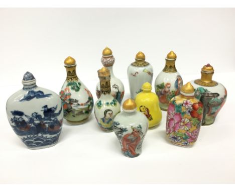 Ten various Chinese ceramic Opium bottles decorated with various scenes.