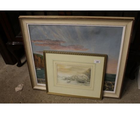 White 1971, oil on canvas seascape and harbour; and a small 19th Century watercolour 