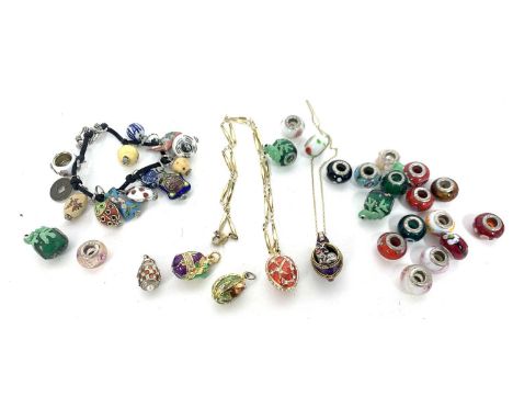 Mixed Lot: modern enamel egg pendant lockets and various glass and 925 marked beads