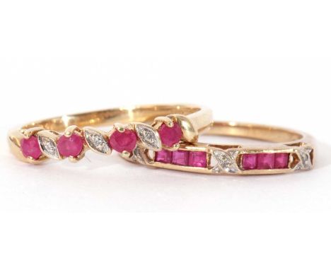 Mixed lot: two modern small diamond and ruby set rings, one hallmarked 9ct gold, the other unmarked but tested for 9ct gold, 