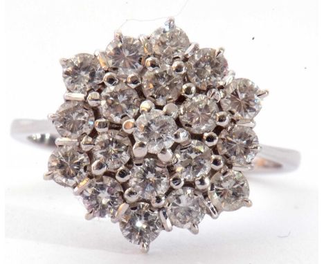 Diamond cluster ring, a three tier design featuring 19 round brilliant cut diamonds, approx 1.40ct wt total, individually cla