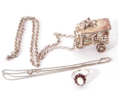 Mixed Lot to include a modern rickshaw taxi pendant stamped 'Siam'  suspended from a sterling marked chain, a white metal opa