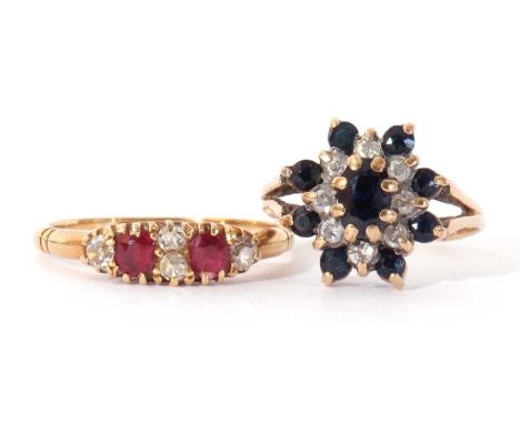 Mixed Lot: 18ct gold ruby and diamond ring featuring two round cut rubies and four small old cut diamonds, size N, together w