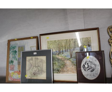 A group of mixed artwork, to include a badger print