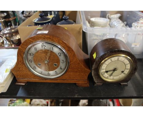 An oak cased mantle clock and a Smiths mantle clock