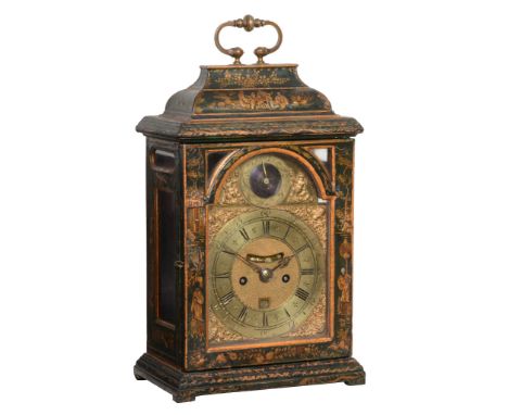  A Queen Anne green japanned table clock with pull-quarter repeat on six bells Markwick, London, circa 1710  The six finned p