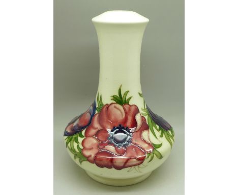 A Moorcroft anemone table lamp base on cream ground, with paper label, Late Queen Mary', 19cm, (crazed) 