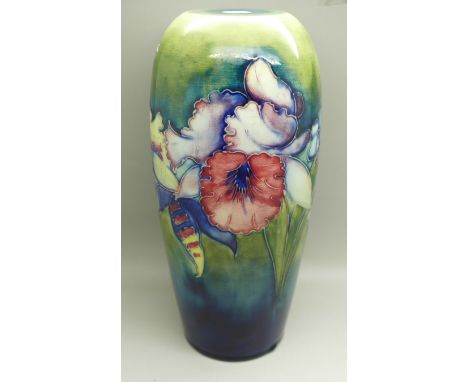 A Moorcroft orchid table lamp base, impressed signature and Potter To HM The Queen on the base, 25.5cm 