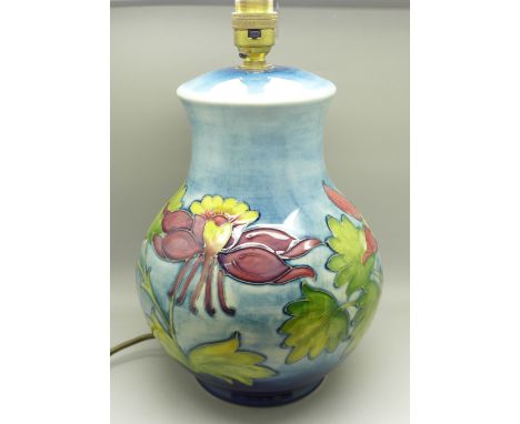 A Moorcroft Columbine pattern table lamp base, 25cm 