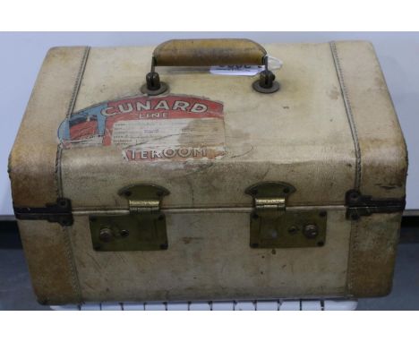 Mid 20th century vanity case, bearing Cunard label to the lid. Not available for in-house P&amp;P