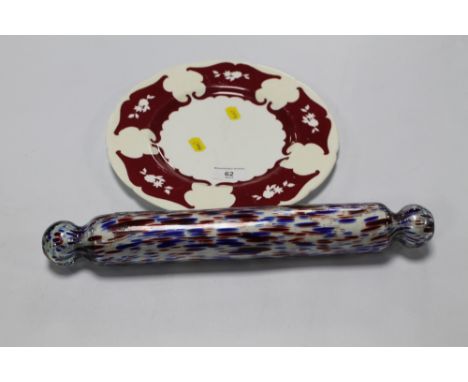 A NAILSEA ROLLING PIN TOGETHER WITH A COALPORT PLATE 