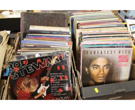 TWO TRAYS OF ASSORTED RECORDS TO INCLUDE ROD STEWART, MADONNA, MICHAEL JACKSON, ETC 