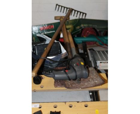 A QUANTITY OF ASSORTED TOOLS, ETC TO INCLUDE WORKBENCH 