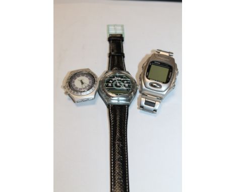 A SWATCH IRONY GENTS WRIST WATCH (NO STRAP), a Swatch gents wrist watch with original strap and a vintage Casio wrist camera 
