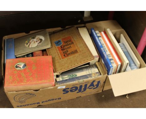 TWO BOXES OF MISC BOOKS TO INCLUDE COW AND GATE BABY BOOK, POETRY BOOKS, EMBROIDERY AND SEWING INTEREST, ETC 