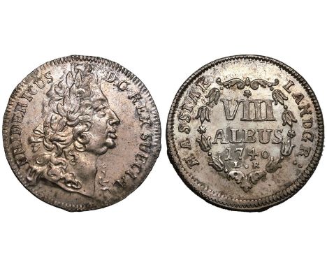 GERMANY. HESSE-KASSEL. Fredrik I, 1730-51 (from 1720 King of Sweden). Silver 8 Albus (1/4 Taler), 1740. Extremely rare, only 