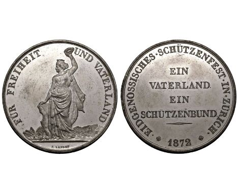 SWITZERLAND. White metal Shooting Medal, 1872. On the Federal Shooting Festival 1872.Extremely fine.Auctiones Auction 76, lot