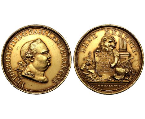 GERMANY. HESSE-KASSEL. Friedrich II, 1760-85. Gold-plated silver  Award Medal, 1777. By J.C. Körner. Award medal from the Art