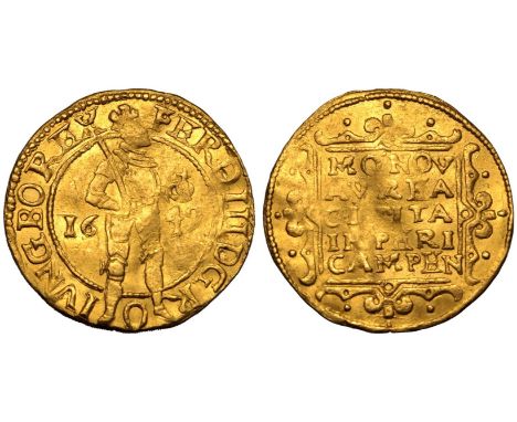 NETHERLANDS. KAMPEN. Ferdinand III. Gold 1 Ducat, 1649. MO NOV AVREA CIVITA IMPERI CAMPEN in ornamental square with designs a