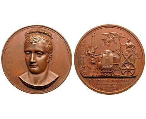 FRANCE. Napoleon I. Bronze Medal, 1798. Laureate head of Napoléon Bonaparte slightly left, J. JOUANNIN . F . DENON D in trunc