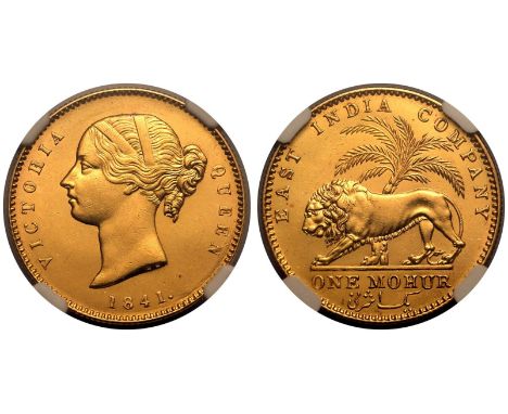 INDIA. BRITISH. Victoria. Gold 1 Mohur, 1841. Calcutta. Type A/1 WW plain 4. Obv.: Bust portrait of Queen Victoria facing lef