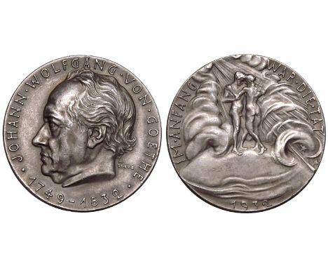 GERMANY. Silver Medal, 1932. By K. Goetz, on the 100th anniversary of Johann Wolfgang von Goethe's death. Head left / Adam an