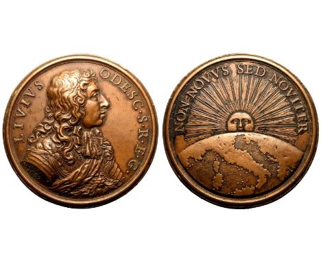 ITALY. BRACCIANO. Livio Odescalchi, 1652-1713. Bronze Medal, 1689. By G. M. HameraniObv.: LIVIVS ODESC.S.R.E.G.; draped and c