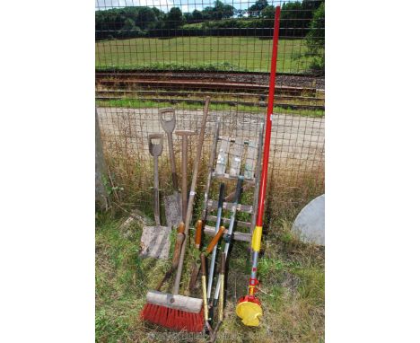 Quantity of garden shears, stepladder, fork, shovels etc
