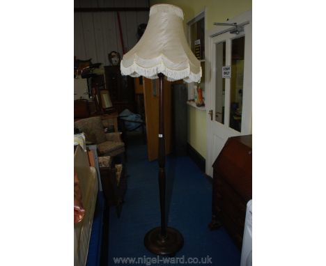 Wooden turned standard lamp and shade