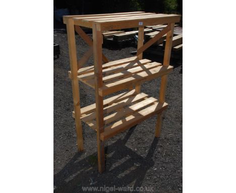 Wooden slatted three shelf greenhouse staging 55'' x 36'' x 21'' high.