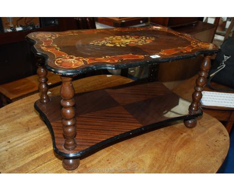 Serrento style coffee table on turned legs with lower shelf, 32'' x 19'' x 18''.